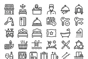 42 Boutique Hotel Outline Icons, an Outline Icon by adenpinkstore