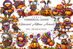 Whimsical Autumn Animals Clipart, a Seasonal Illustration by designcity5