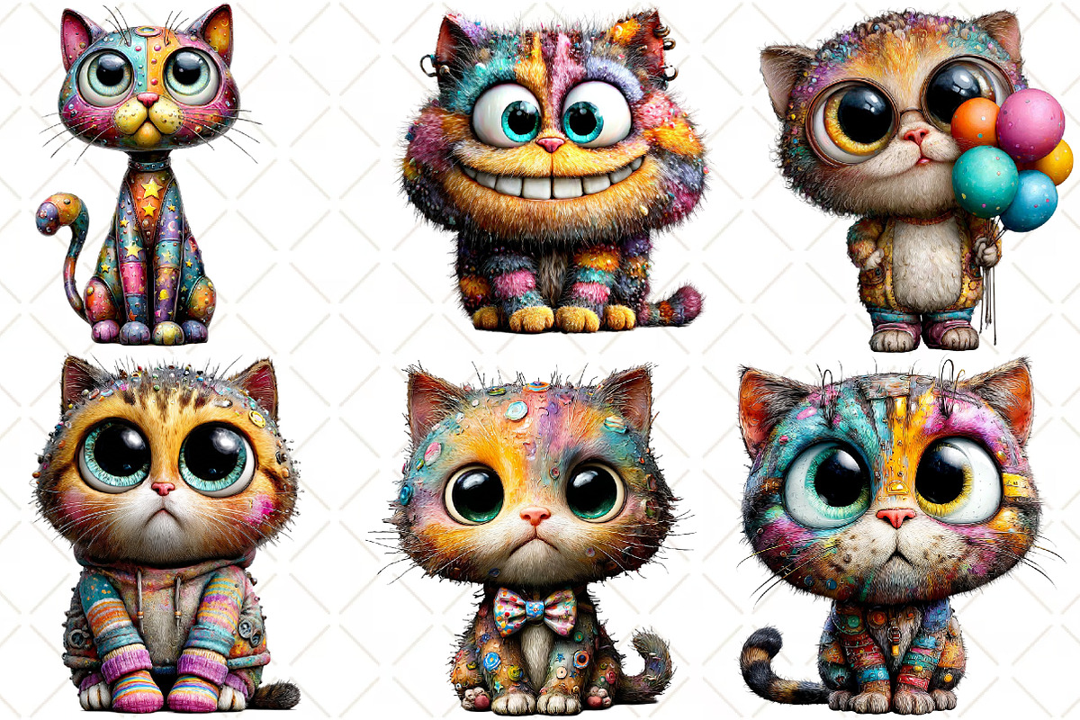 Quirky Cats Clipart Bundle, an Illustration by Black Bird Studio (Photo 5 of 6)