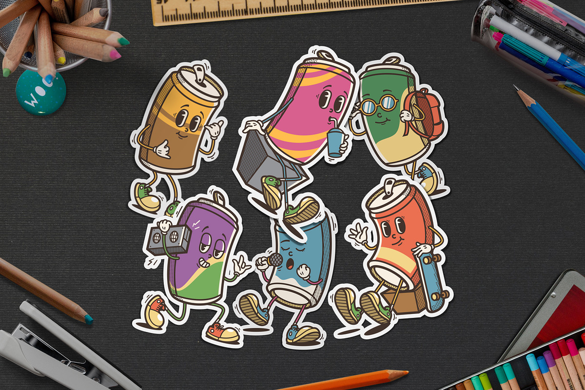 Soda Can Cartoon Varied Poses, a Food Illustration by Allmostudio (Photo 4 of 4)