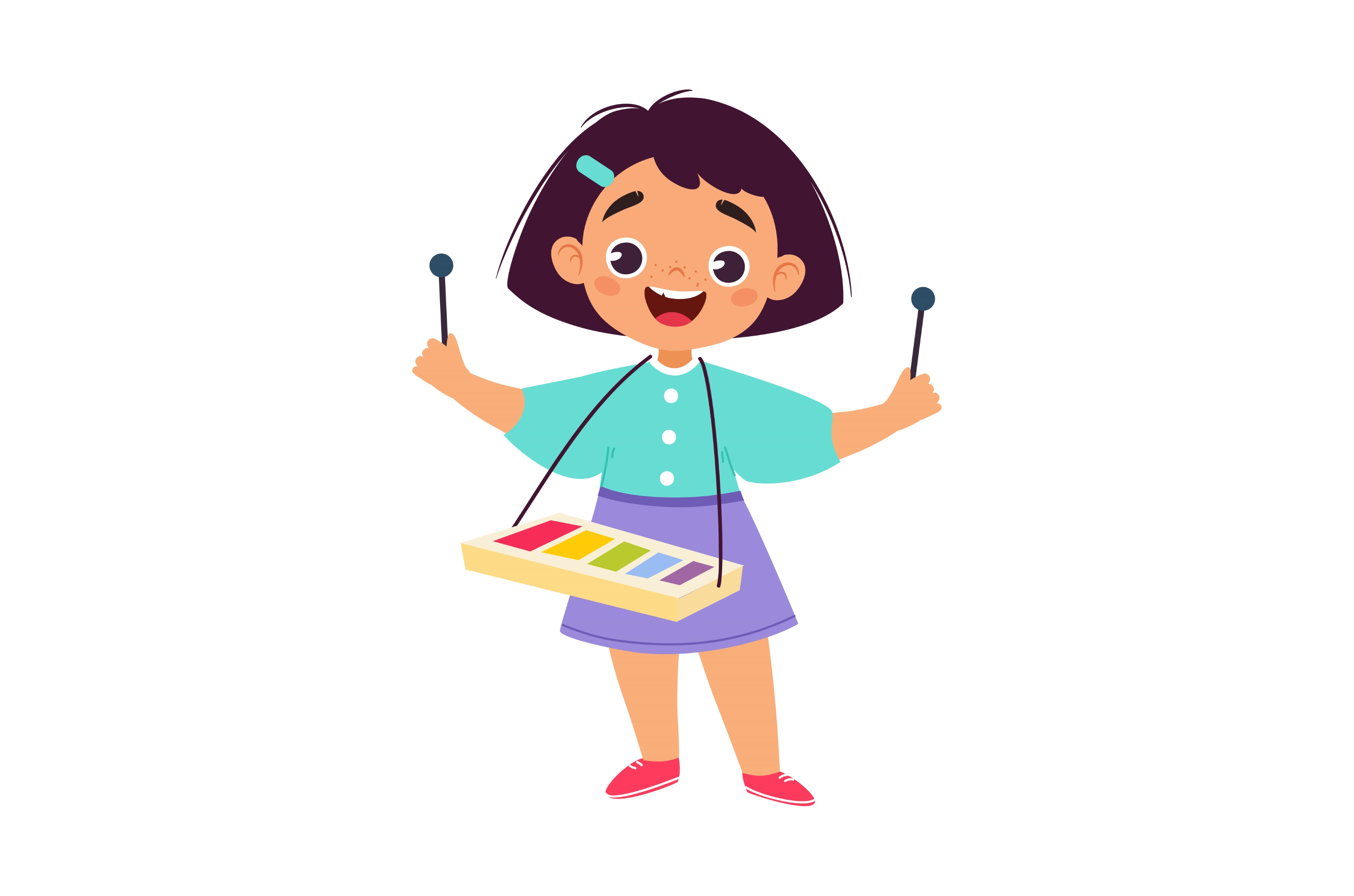 Girl Character Play Toy Xylophone by Topvectors | Creative Market