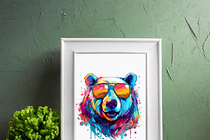 Colorful Polar Bear Wearing Glasses.