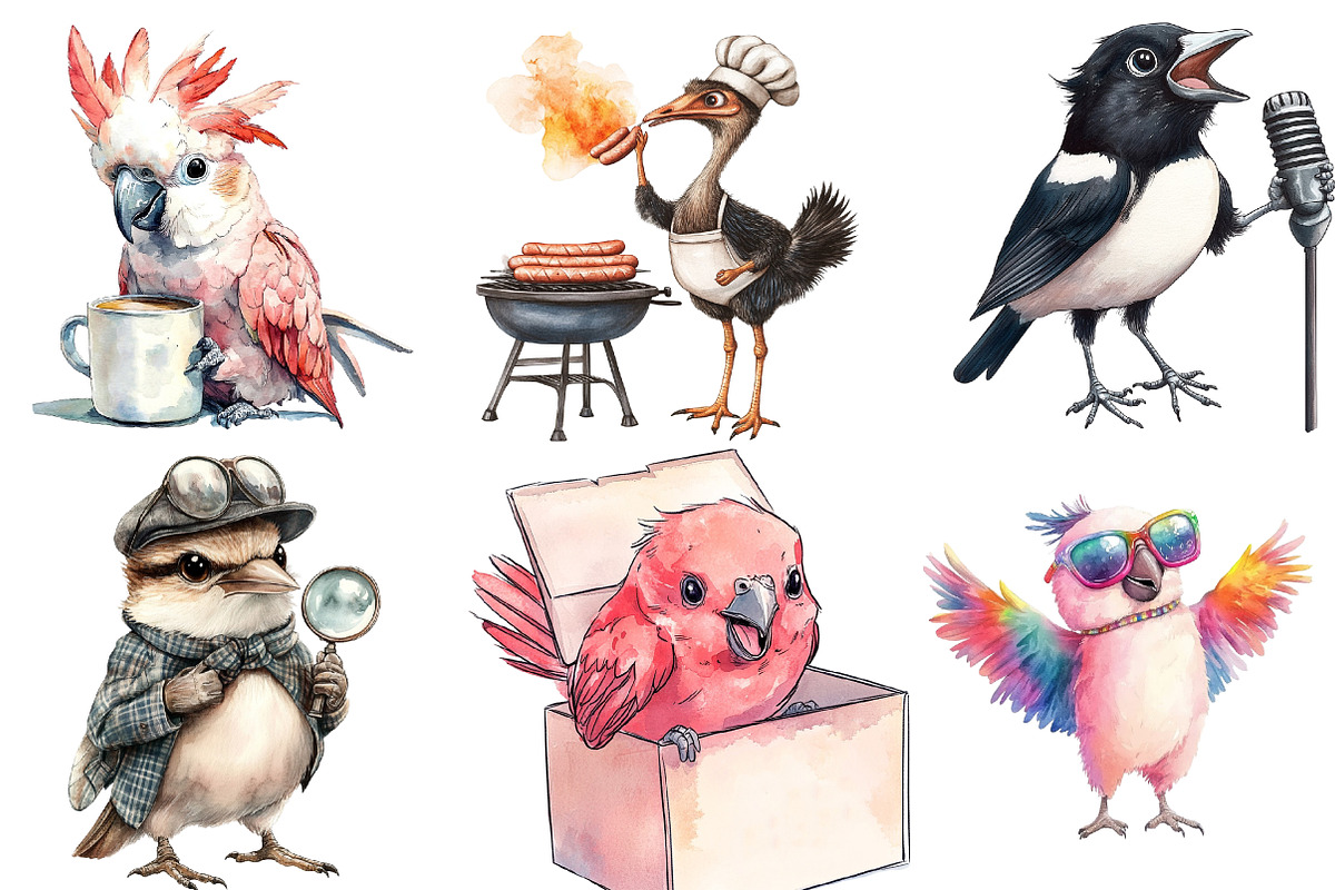 Funny Australian Bird Clipart, an Illustration by Watercolor design (Photo 3 of 5)