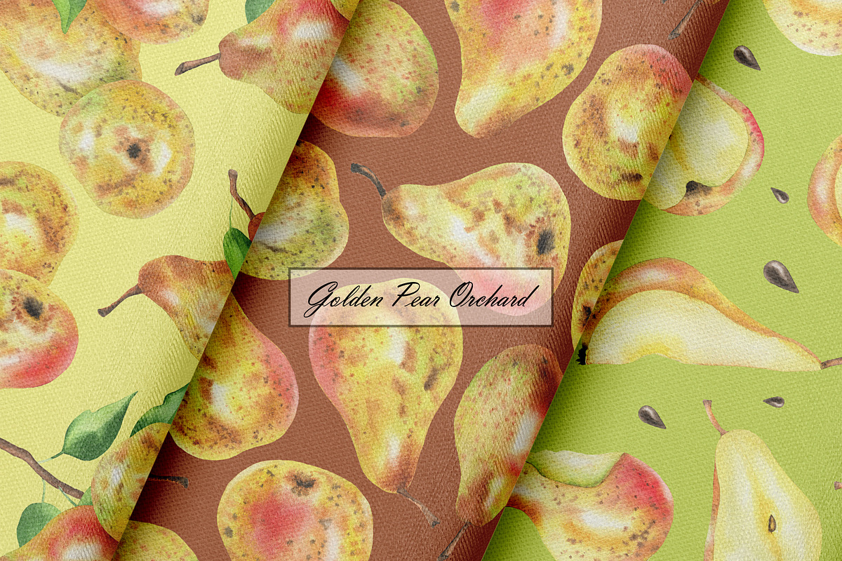 Watercolor Pear Seamless Patterns, a Food Illustration by OlDm_Shop (Photo 6 of 10)