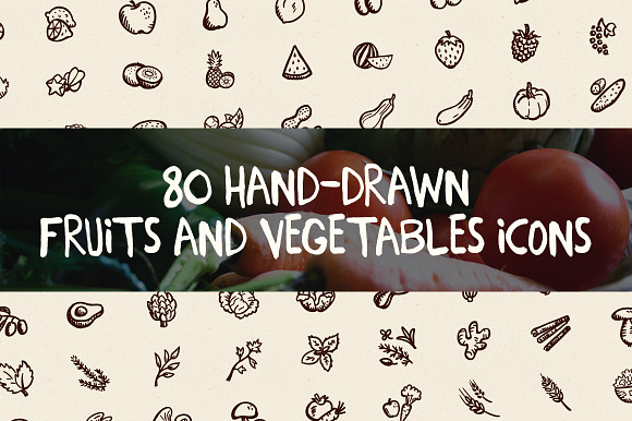 80 Hand Drawn Fruits And Vegetables