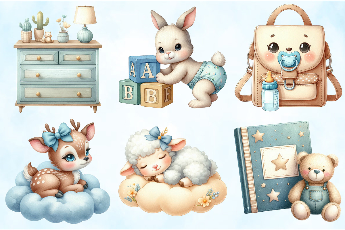 Dusty Blue Beige Baby Nursery Clipar, an Illustration by Craft Nest (Photo 5 of 5)