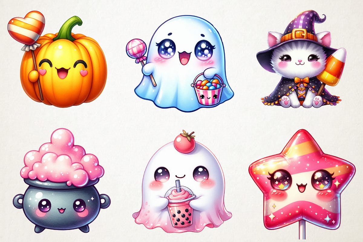 Kawaii Blush Halloween Stickers Pngs, an Illustration by RobertsArt (Photo 4 of 7)