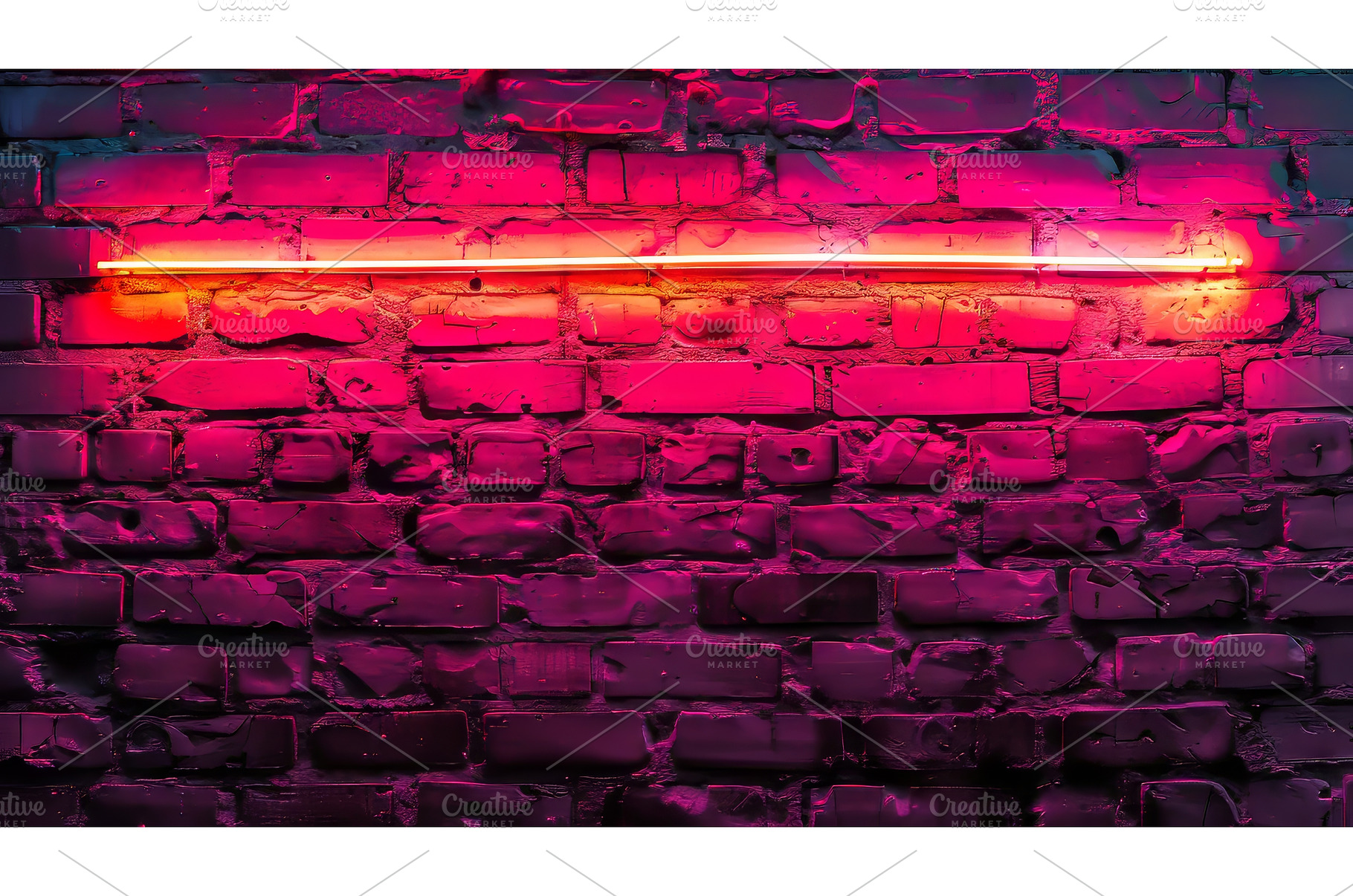 Neon lights shine on neon brick wall, an Abstract Photo by ZinetroN
