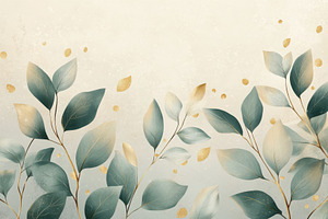 Elegant Green Gold Leaves Botanical, a Photo by Pixeness Studio