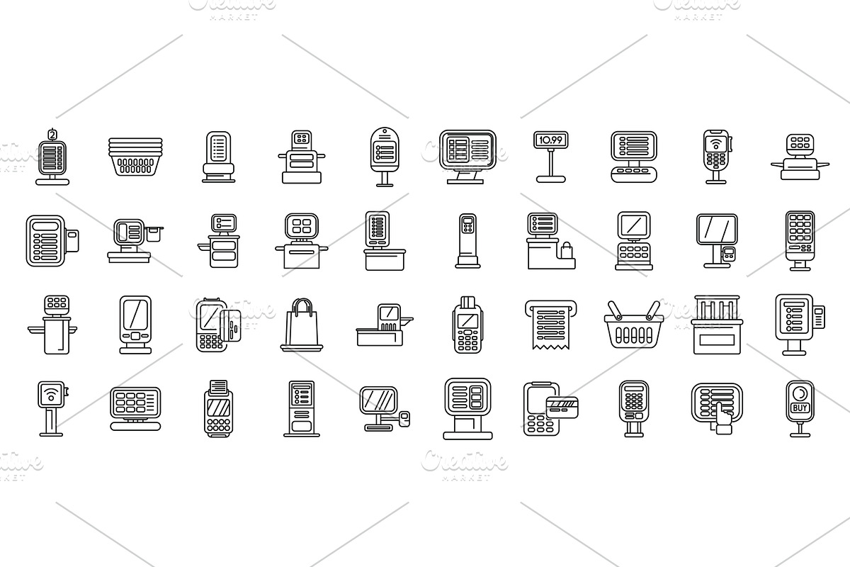 Self service checkout icons set, a Technology Illustration by Ylivdesign