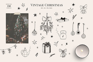 Vintage Christmas Simple Line Art