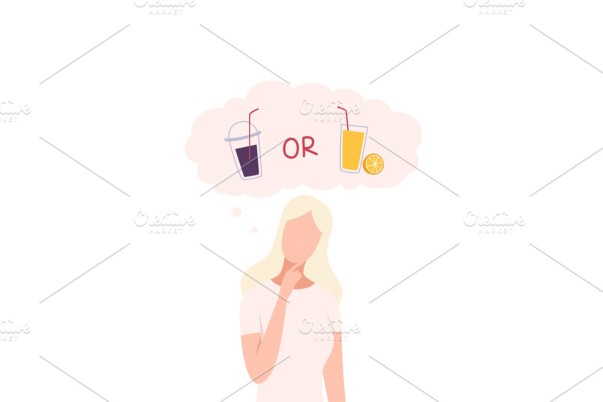 Girl Trying to Make Decision, Soda, a Person Illustration by TopVectors