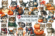 Watercolor Fall Autumn Wolf Clipart, an Illustration by Rose Art (Thumbnail 1 of 8)