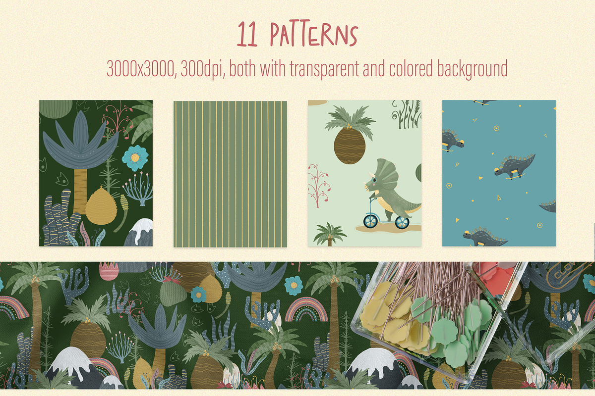 Cute Dinosaurs – Clipart & Patterns, an Animal Illustration by PenguinArtStudio (Photo 7 of 11)