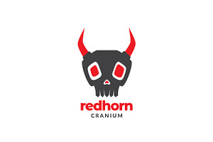 Skull With Red Horn Logo Design