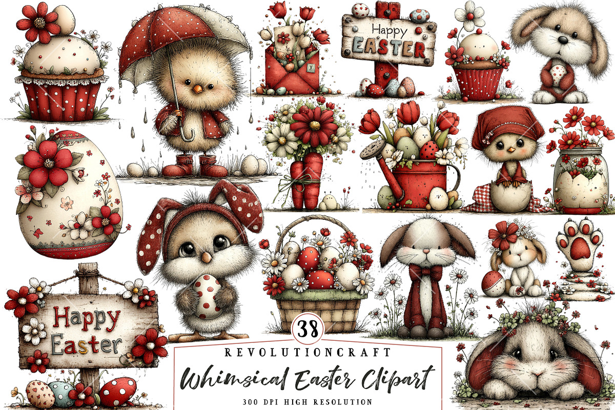 Whimsical Easter Clipart Bundle, an Illustration by OK Design (Photo 1 of 6)