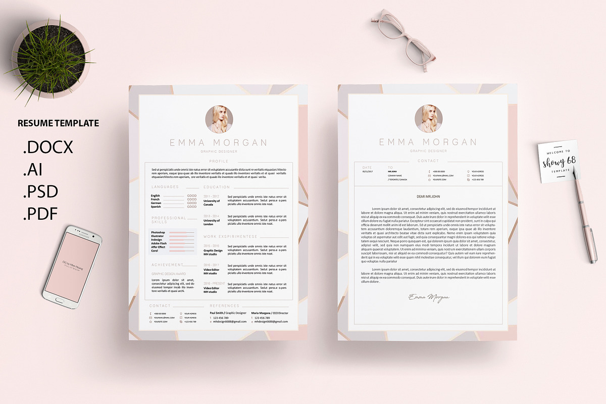 Crystal Pink Resume Template M, a Resume Template by Showy68 Template (Photo 1 of 4)