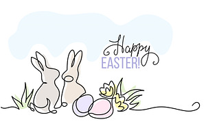 Easter holiday card. Rabbits, eggs, a Seasonal Illustration by Valenty