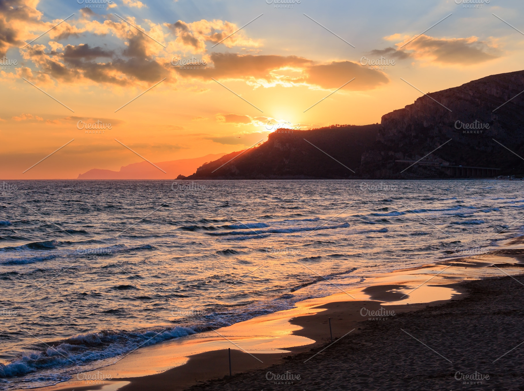 Sunset on sea beach, a Nature Photo by YuriyB