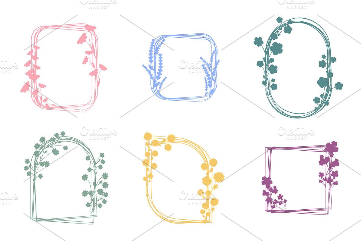 Six colorful hand drawn floral, an Object Illustration by okskukuruza