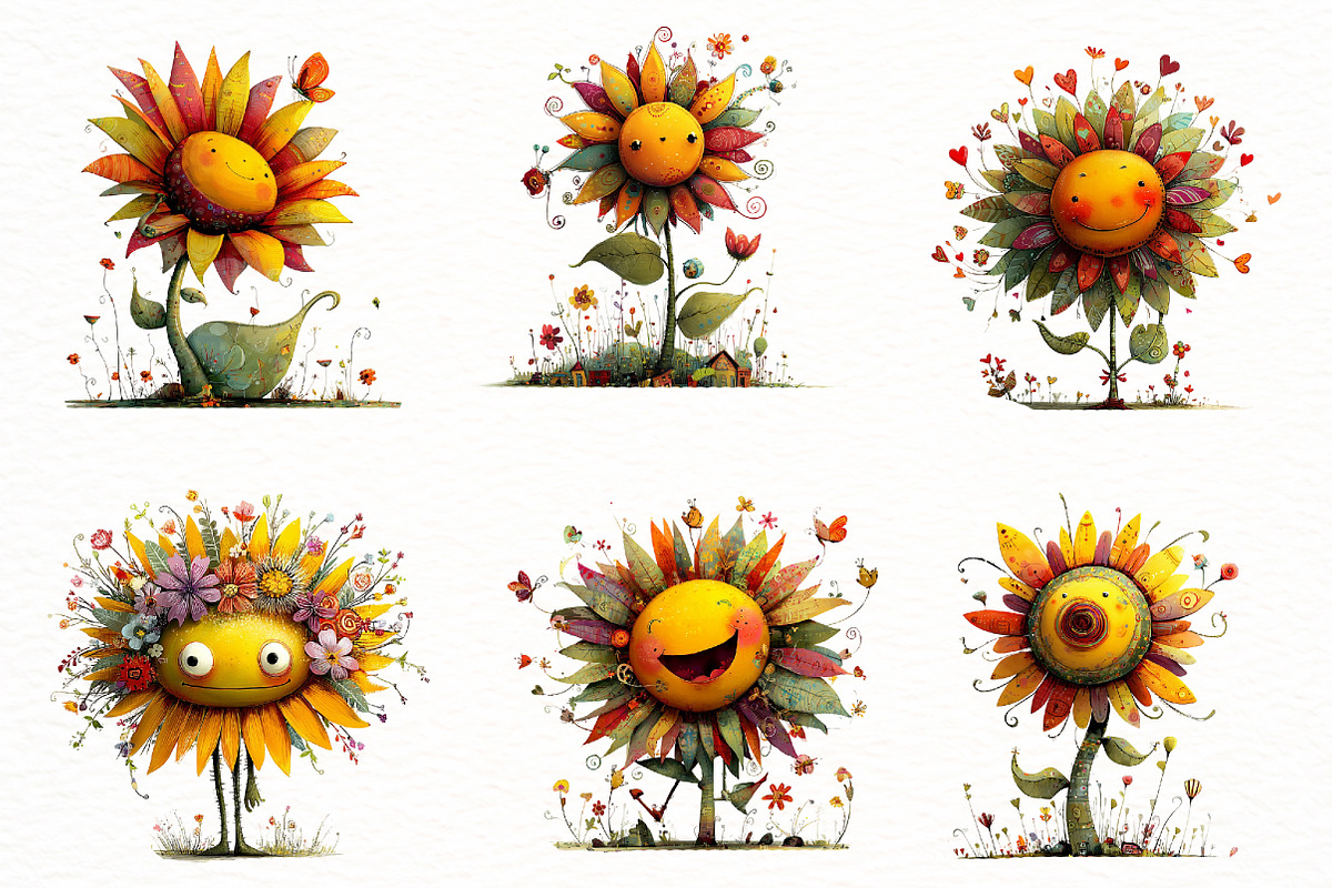 Whimsical sunflower Clipart, an Illustration by Designworld (Photo 3 of 8)