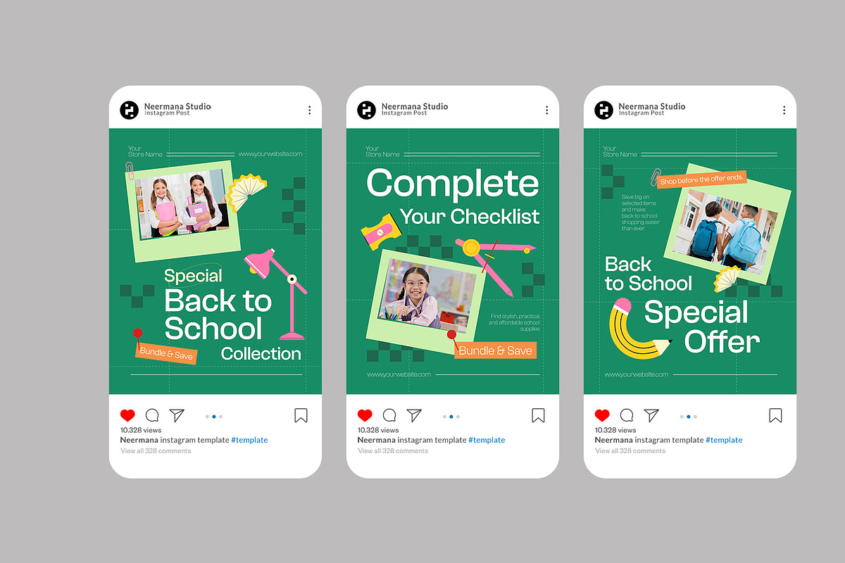 Green Back to School Instagram Post, a Social Media Template by Neermana (Photo 2 of 4)