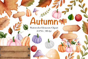 Watercolor Autumn Elements Clipart.