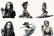 Watercolor Gothic Summer Clipart, a Seasonal Illustration by BusyDaydesign (Thumbnail 6 of 9)