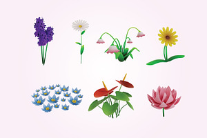 Set Of 15 Flower Floral 3d Icons