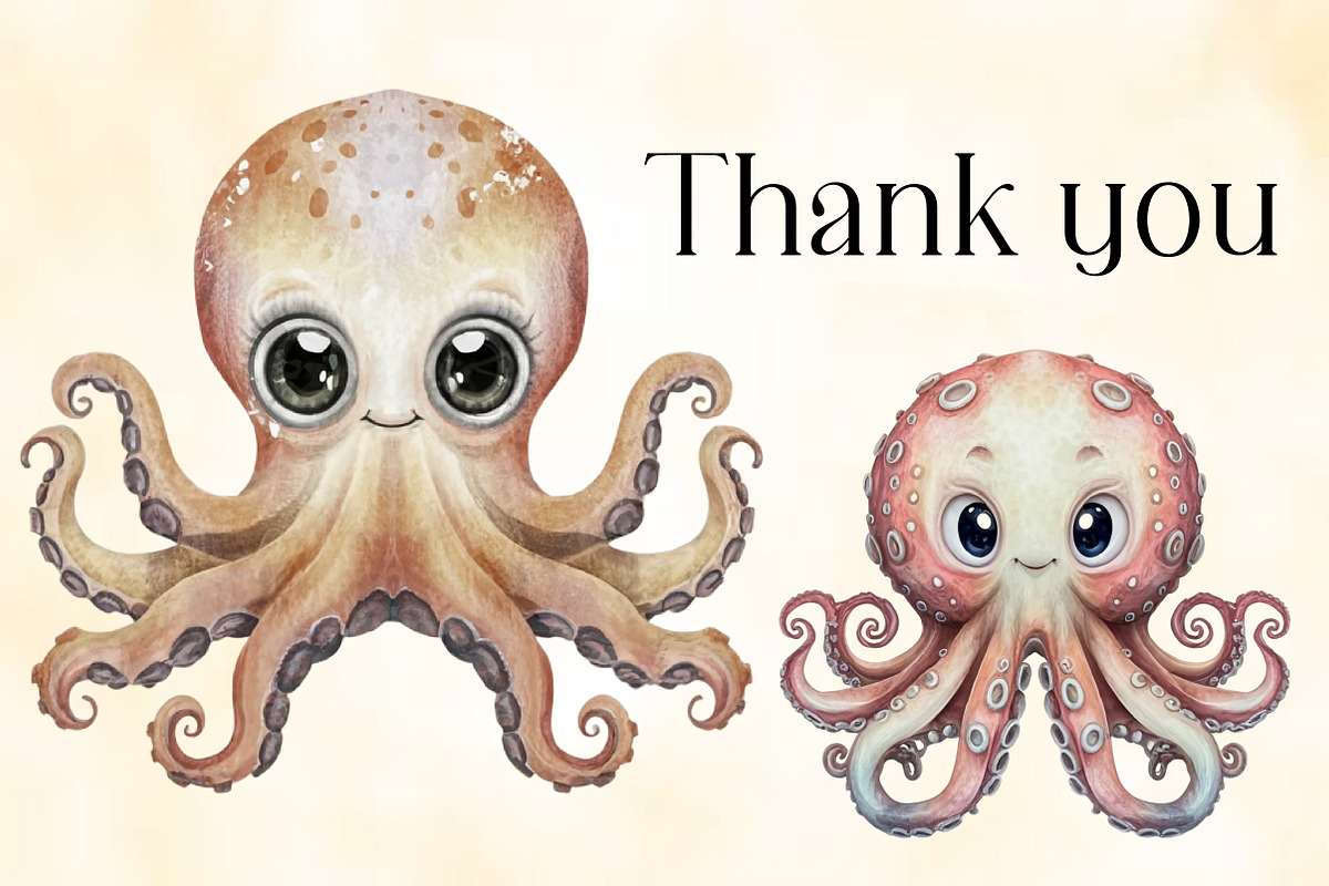 Watercolor Cute Octopus Clipart, an Illustration by CraftArtStudio (Photo 3 of 4)