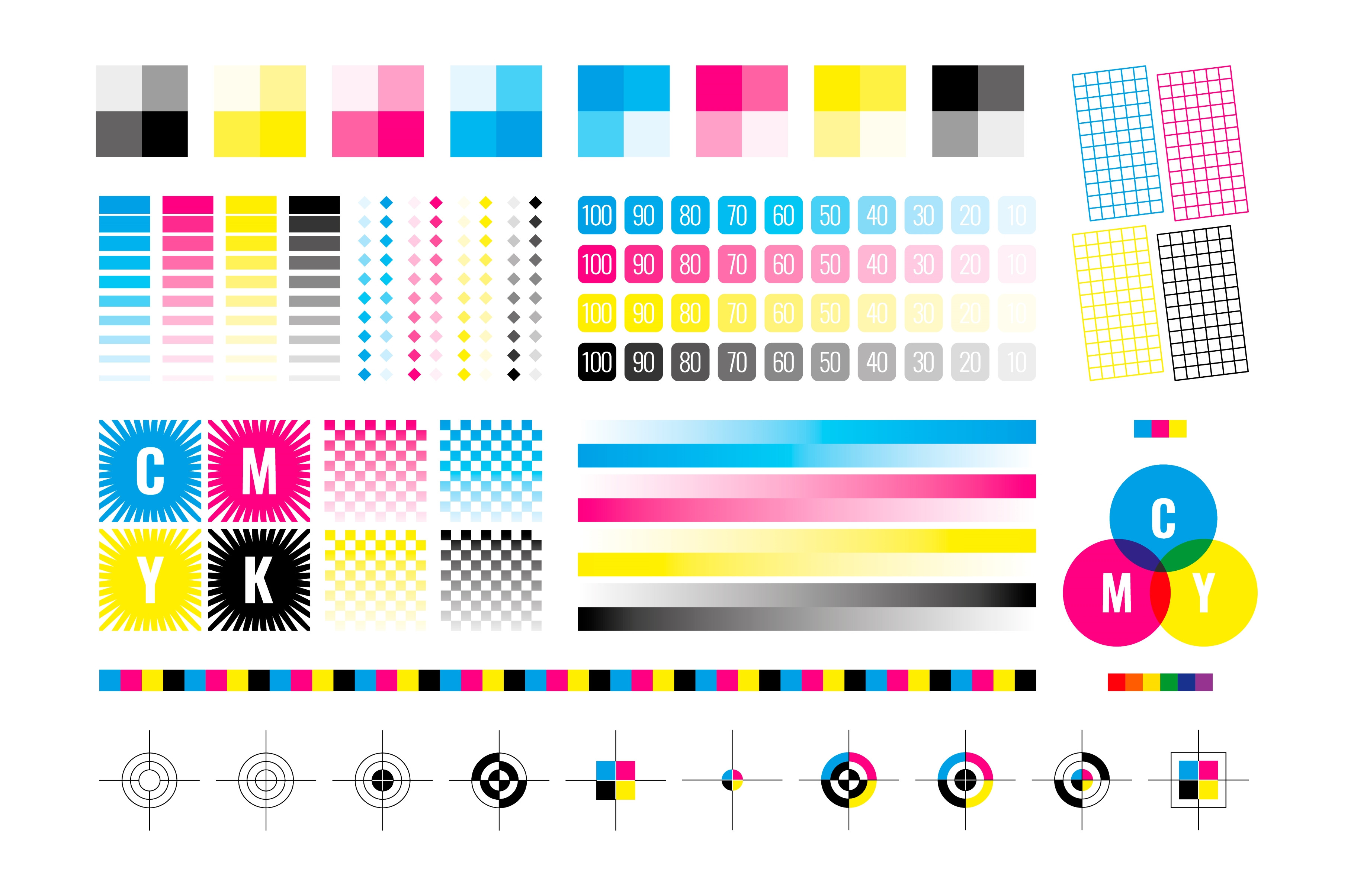 Cmyk marks. Colorful bars for color, a Background Graphic by Onyx