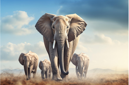 Elephant family walking in the, an Animal Photo by Ylivdesign