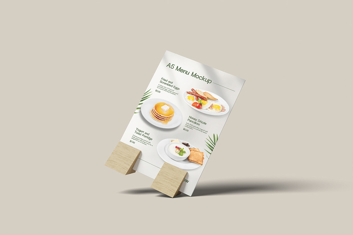 A5 Table Menu Mockup, an Advertising Mockup by ianmikraz (Photo 2 of 5)