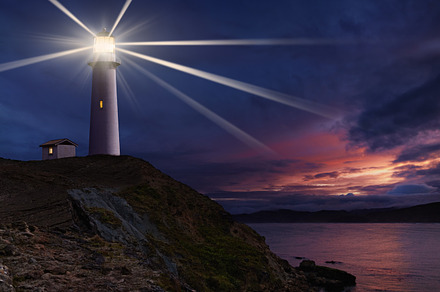 Lighthouse at night stock photo containing bay and beacon, a Nature Photo by Shop Name