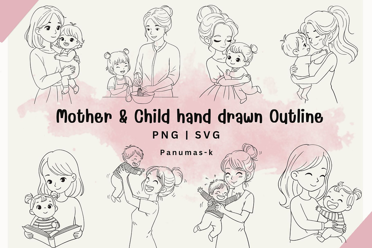 Mother and Child Hand Drawn Outline, an Illustration by PKshop (Photo 2 of 3)