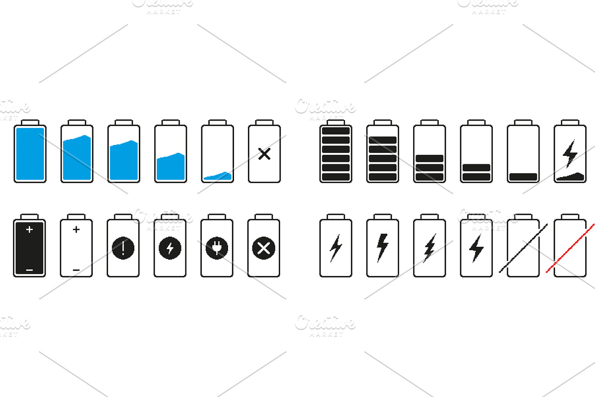 Battery Charge Levels And Status, an Illustration by Vector Creator