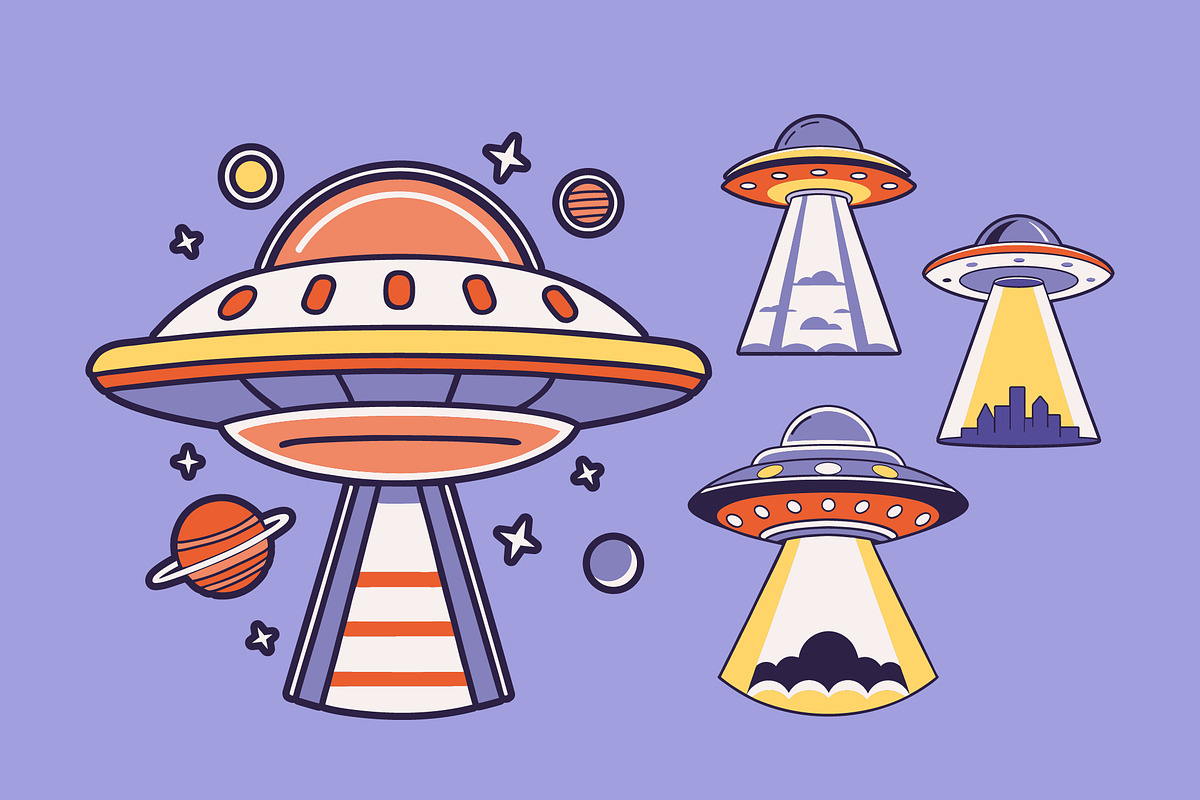 Aliens and UFO Illustration Set, a Templates & Theme by studiogstock (Photo 2 of 4)