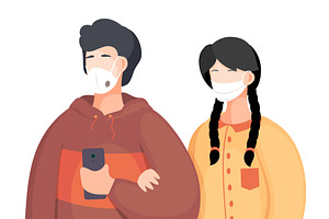 Wearing face medical masks, viral, a Person Illustration by TopVector