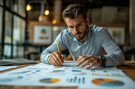 Paper with business graphs and charts, a Person Photo by AlyaAnd