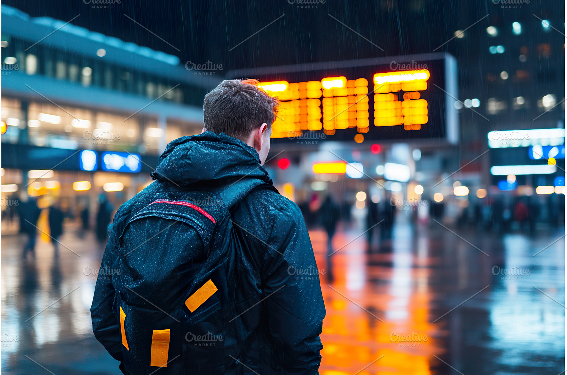 Man with Backpack Watches Schedule, a Transportation Photo by Lermont51