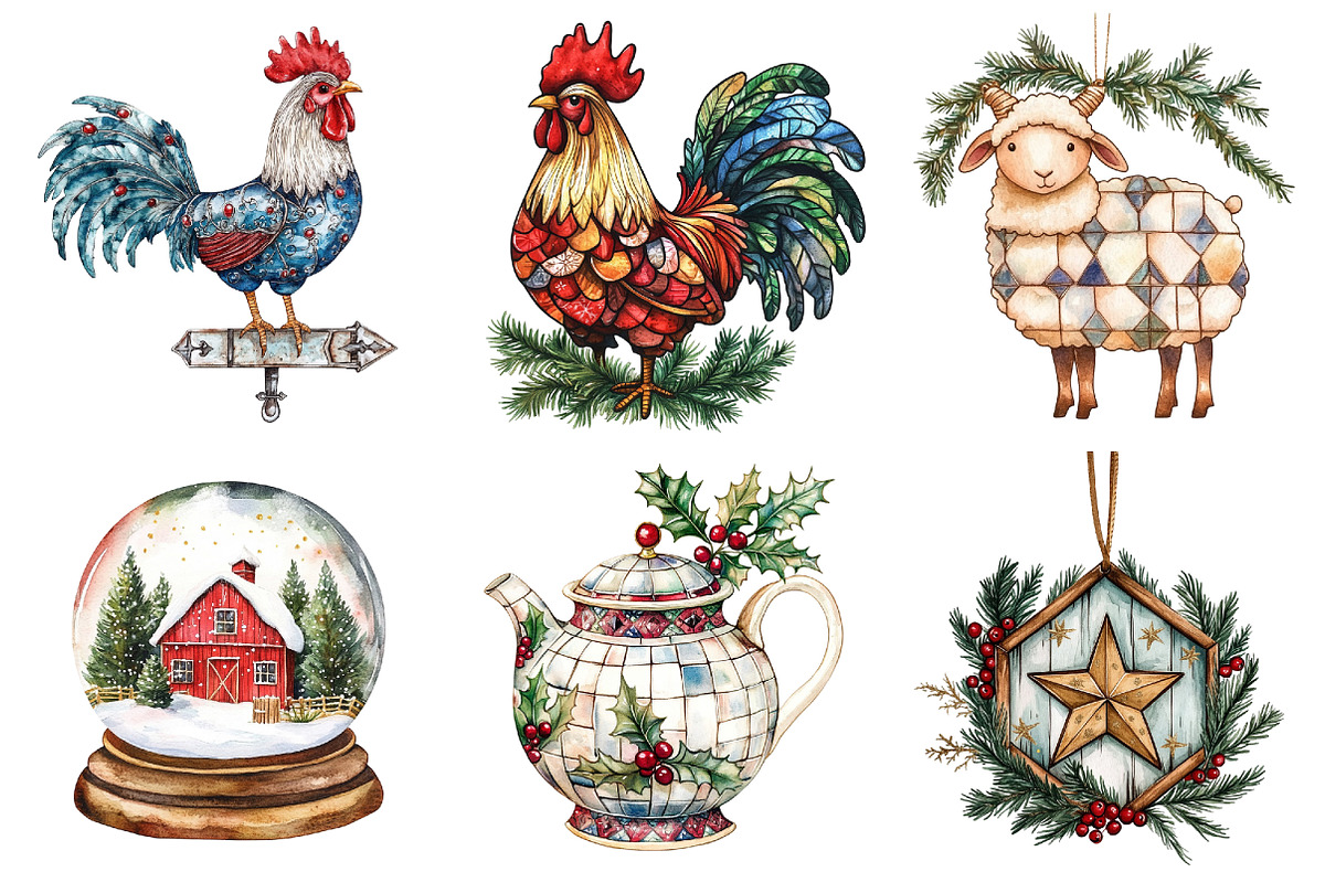 Farmhouse Christmas Stained Glass, a Seasonal Illustration by CitraGraphics (Photo 7 of 10)