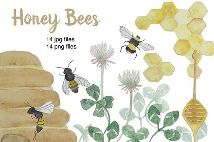 Watercolor Honey Bees