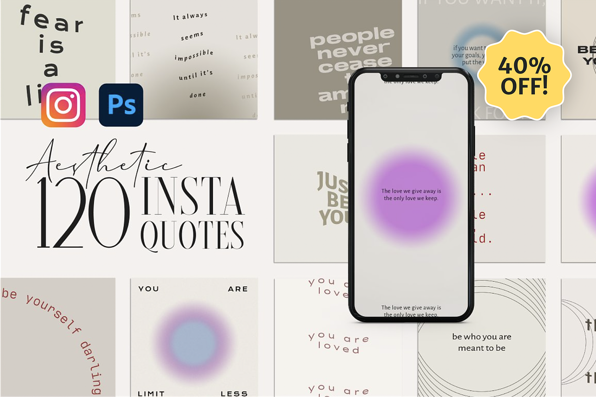 120 Aesthetic Instagram Quotes, a Social Media Template by TheFisherCreative (Photo 1 of 15)
