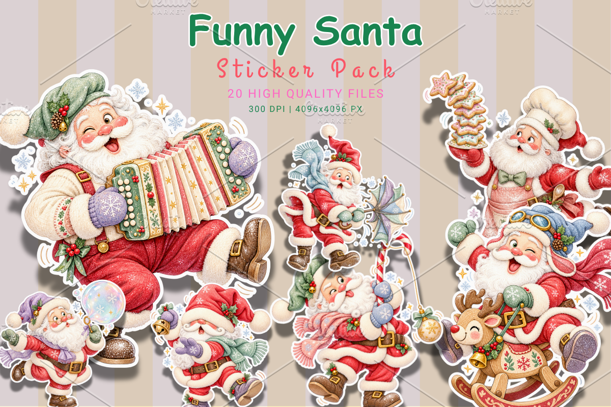 Funny Santa Christmas Sticker Pack, an Object Graphic by Ink Gallery (Photo 1 of 3)