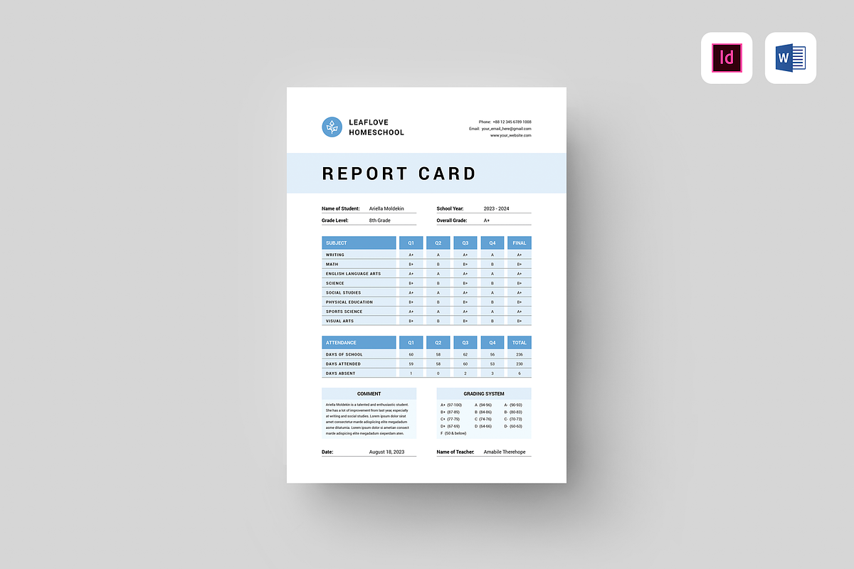 School Report Card, a Card Template by Leaflove (Photo 1 of 5)