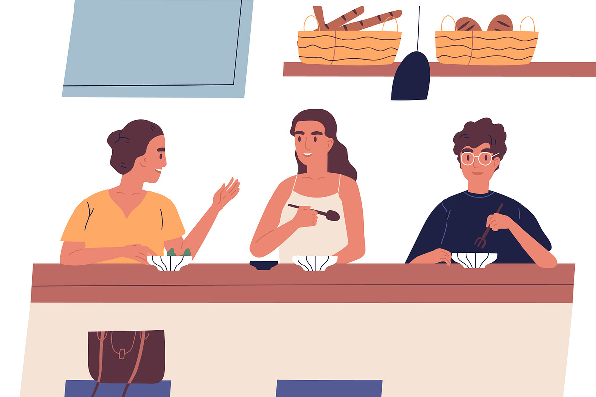 Friends have lunch in the cafe, a Food Illustration by Good Studio (Photo 3 of 3)