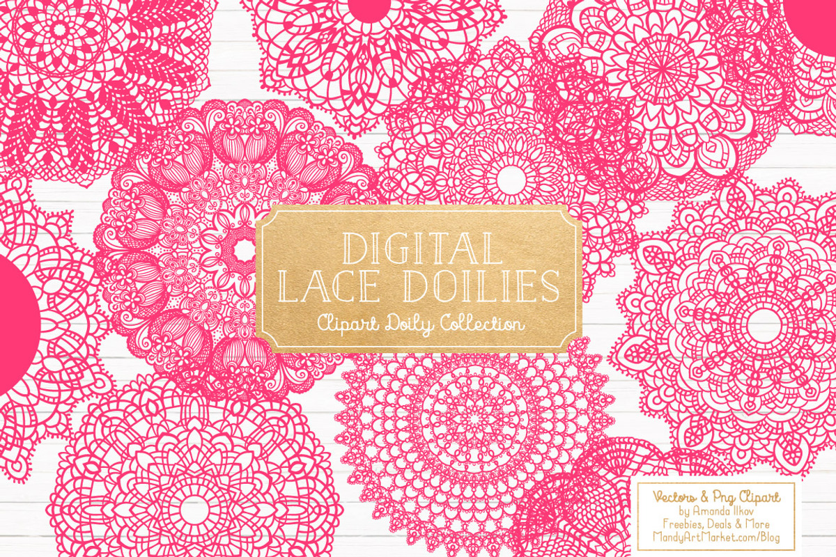 Hot Pink Lace Doilies, Doily Clipart, an Illustration by Amanda Ilkov (Photo 1 of 4)