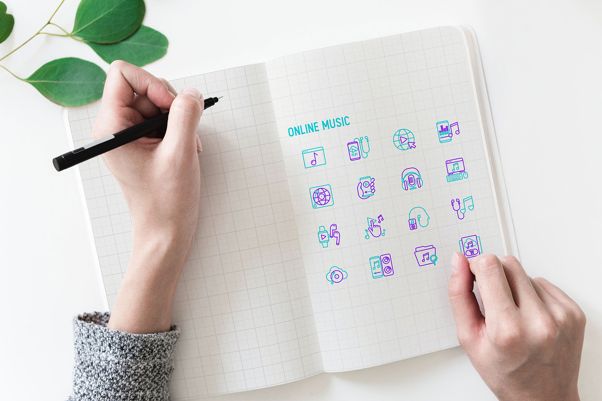 Online Music | 16 Thin Line Icons, an Outline Icon by Alex Blogoodf (Photo 4 of 11)