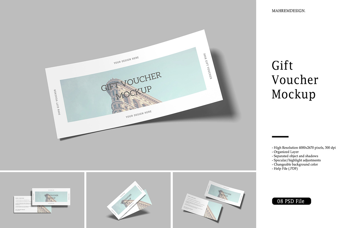 Gift Voucher Mockup, a Product Mockup by mahremdesign (Photo 1 of 9)