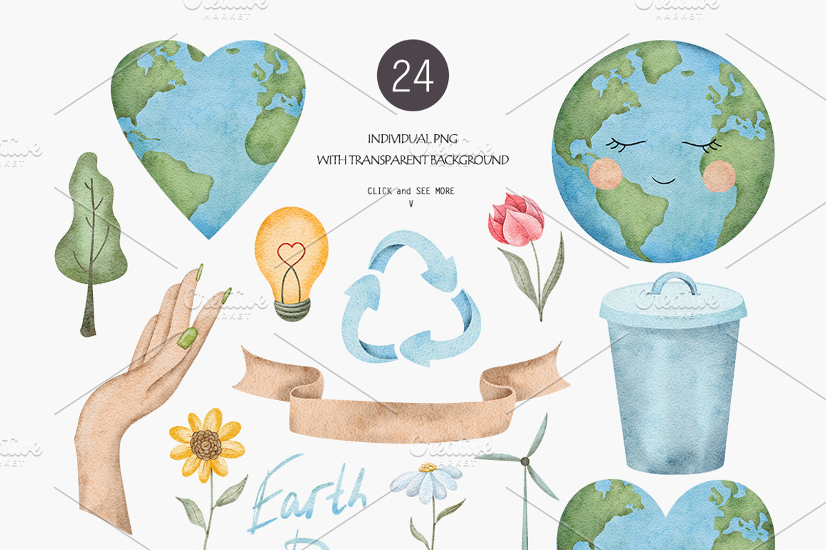 Earth Day Watercolor clipart, an Object Illustration by Daryartsy (Photo 2 of 5)